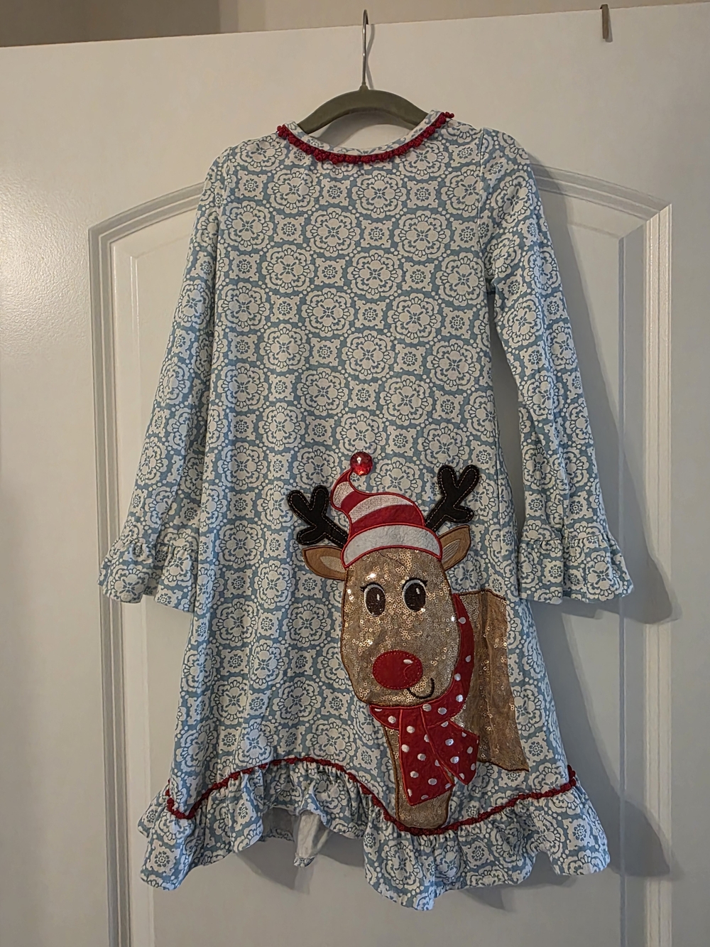 Rare Editions Light Blue Reindeer Appliqué Holiday Dress